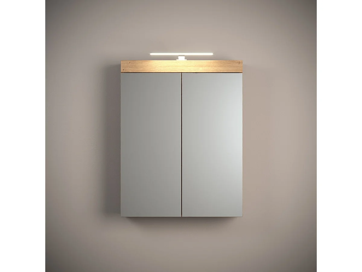 Armoire Murale de Salle de Bain avec Miroir Amanda 7, Marron, 60x17x77 cm, Seven Design
