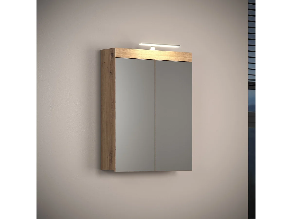 Armoire Murale de Salle de Bain avec Miroir Amanda 7, Marron, 60x17x77 cm, Seven Design