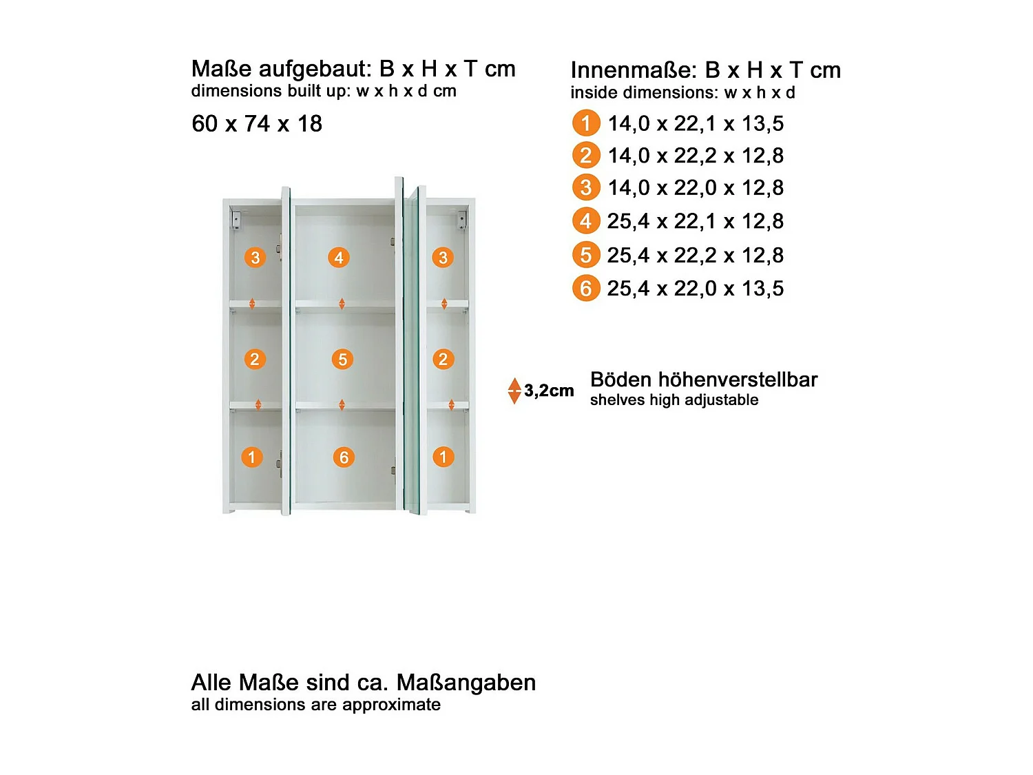 Armoire Murale de Salle de Bain avec Miroir Monte, Blanc, 60x18x74 cm, Seven Design