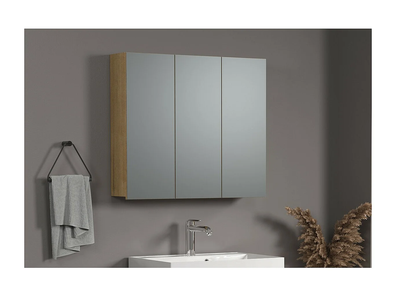 Armoire Murale de Salle de Bain avec Miroir Pure, Marron, 90x20x80 cm, Seven Design