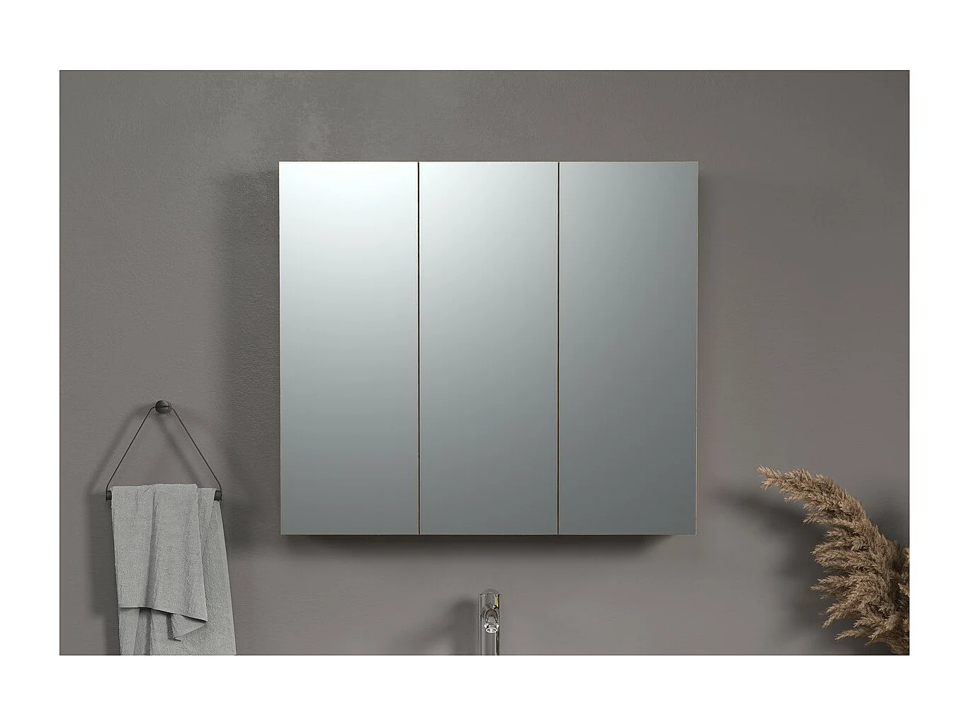 Armoire Murale de Salle de Bain avec Miroir Pure, Marron, 90x20x80 cm, Seven Design