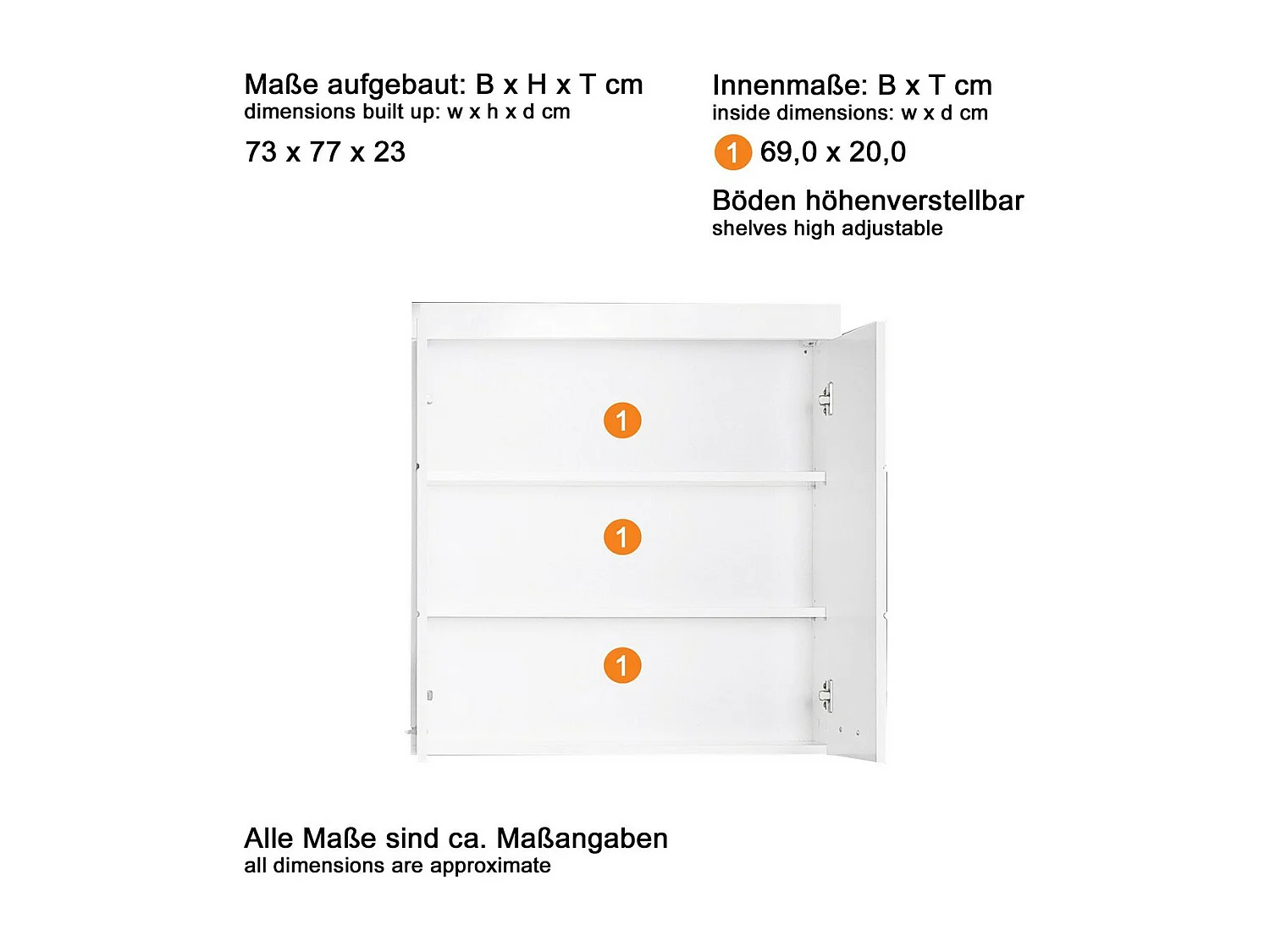 Pensile Bagno Amanda, Bianco, 73x77x23 cm, EPIKASA