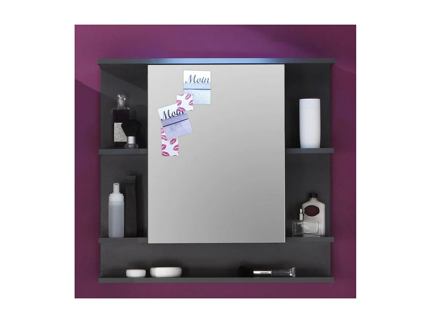Armoire Murale de Salle de Bain avec Miroir Tetis, Anthracite, 72x76x20 cm, EPIKASA