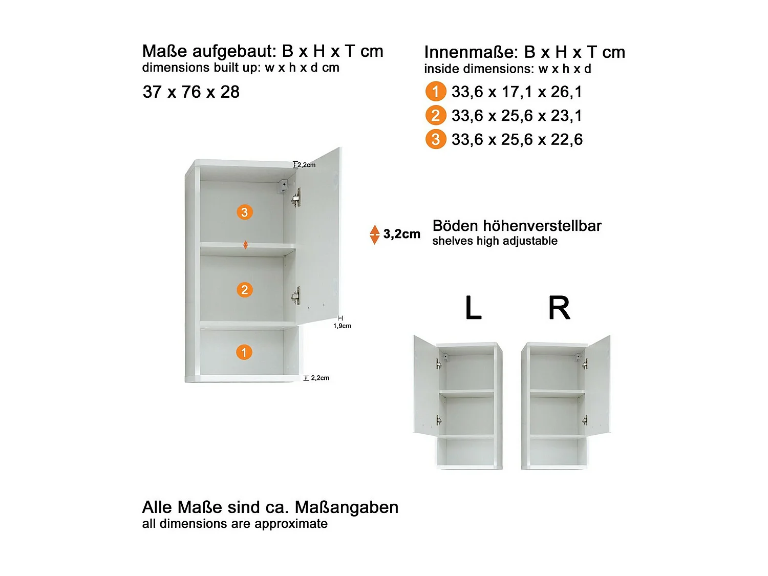 Armoire Murale de Salle de Bain Monte, Blanc, 37x28x76 cm, Seven Design