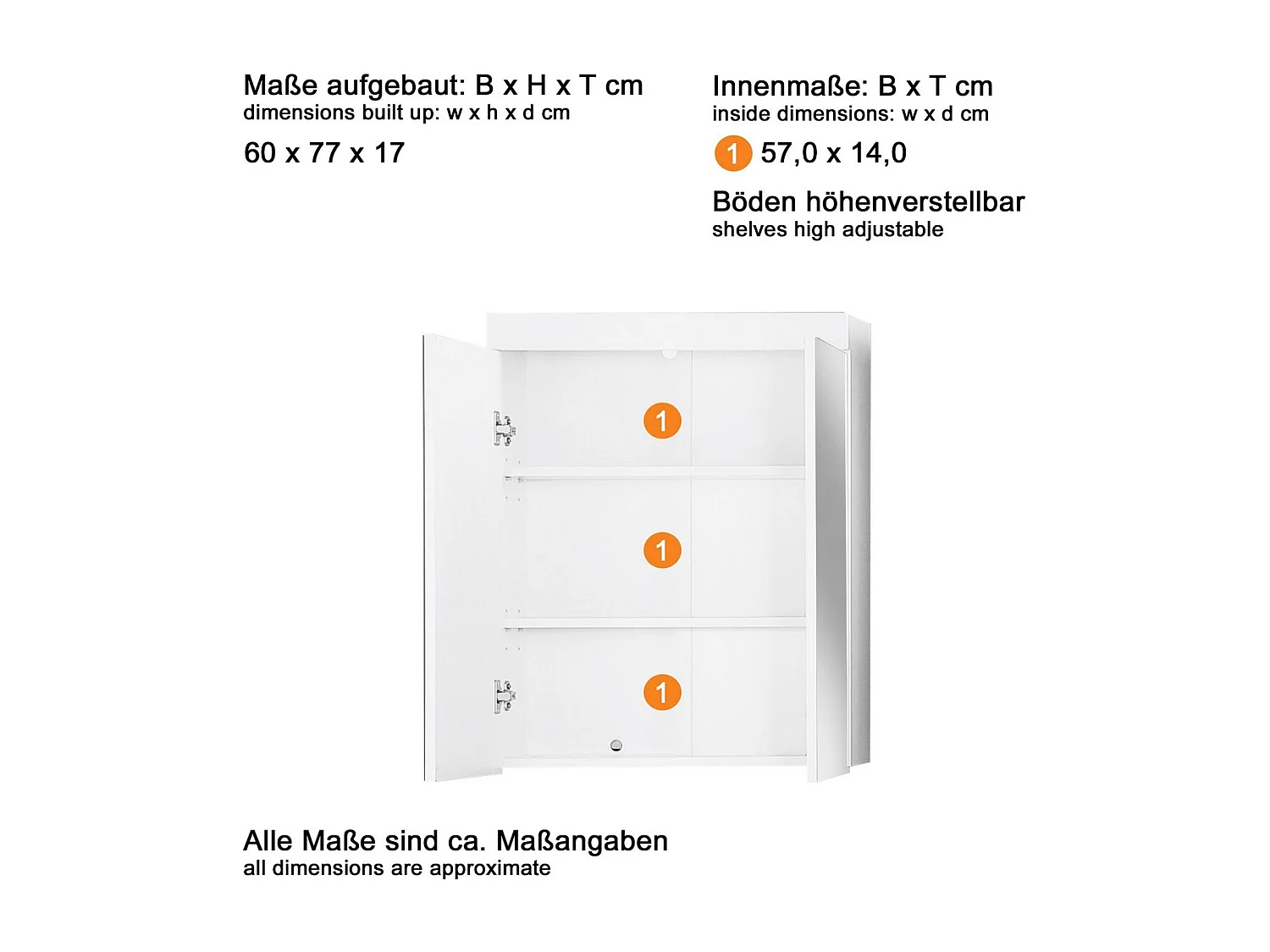 Armoire Murale de Salle de Bain avec Miroir Amanda 4, Blanc, 60x17x77 cm, Seven Design
