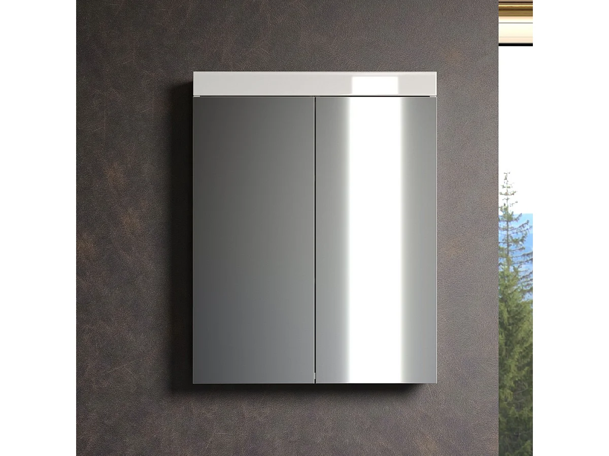 Armoire Murale de Salle de Bain avec Miroir Amanda 4, Blanc, 60x17x77 cm, Seven Design