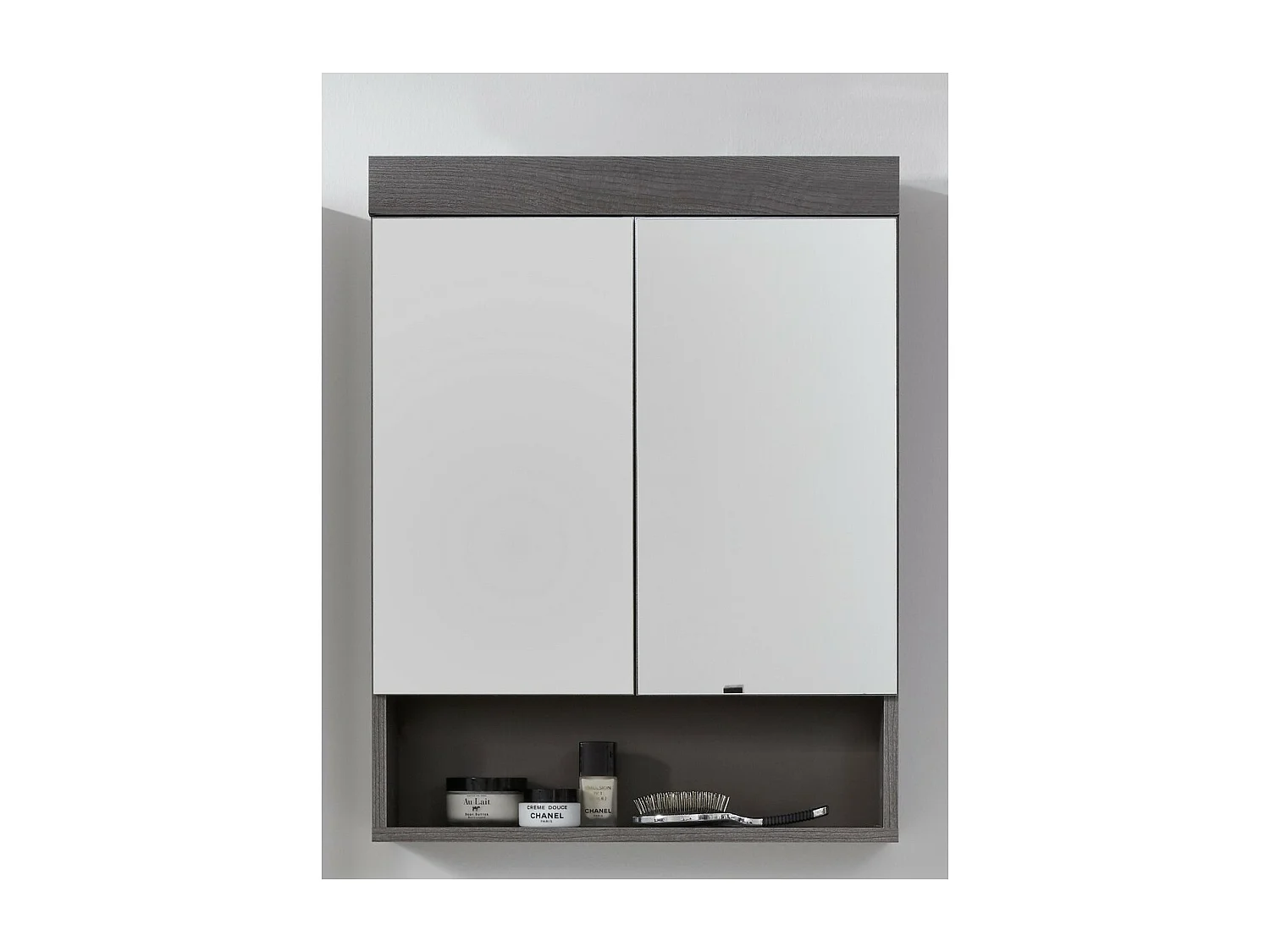 Armoire Murale de Salle de Bain avec Miroir Moon, Gris, 58x18x75 cm, Seven Design