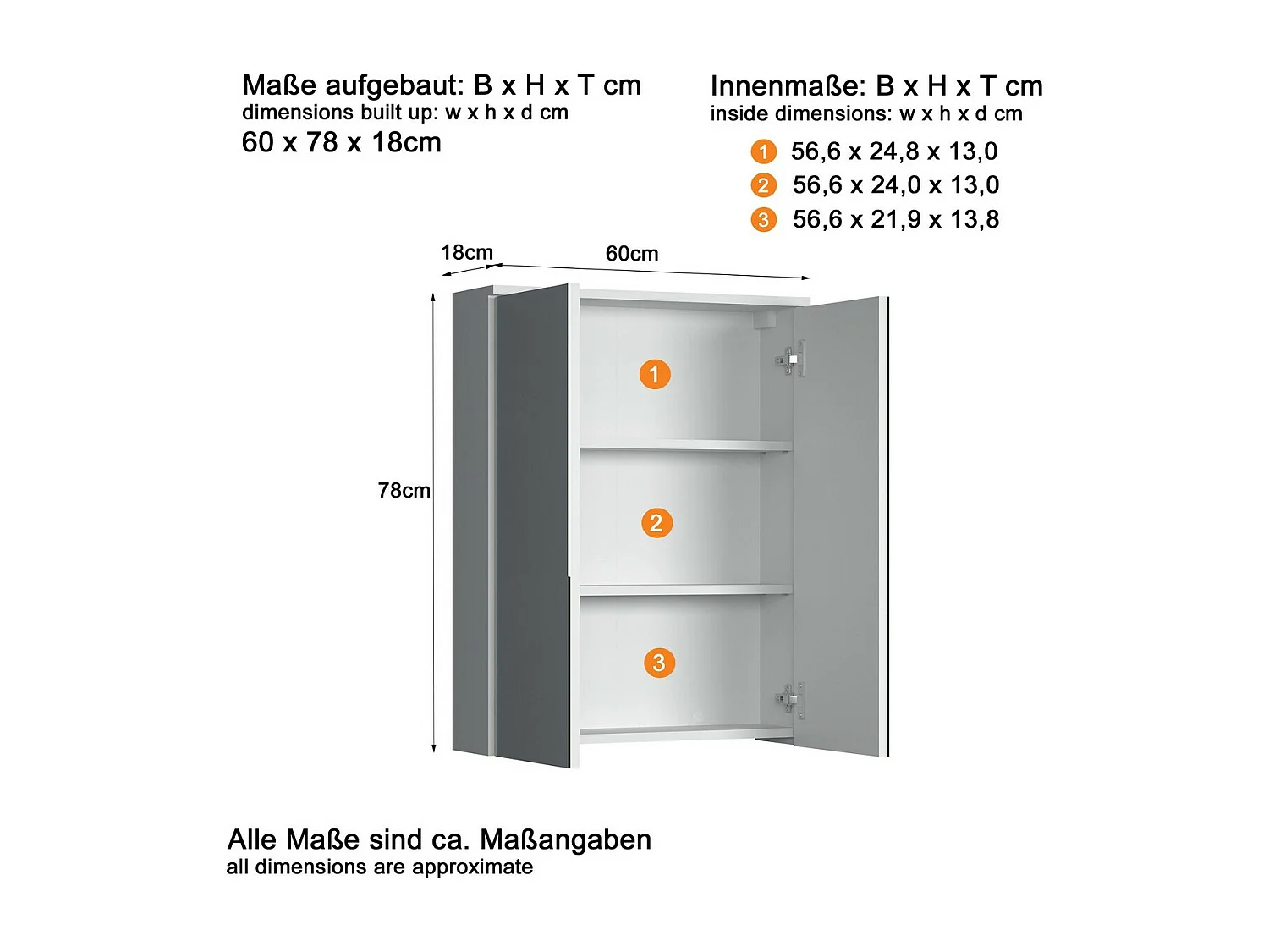 Badkamer Wandkast met Spiegel Wons, Wit, 60x78x18 cm, EPIKASA