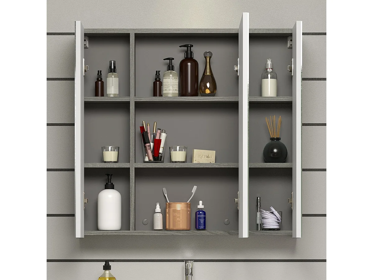 Pensile Bagno con Specchio Riva, Bianco, 80x16x75 cm, Seven Design