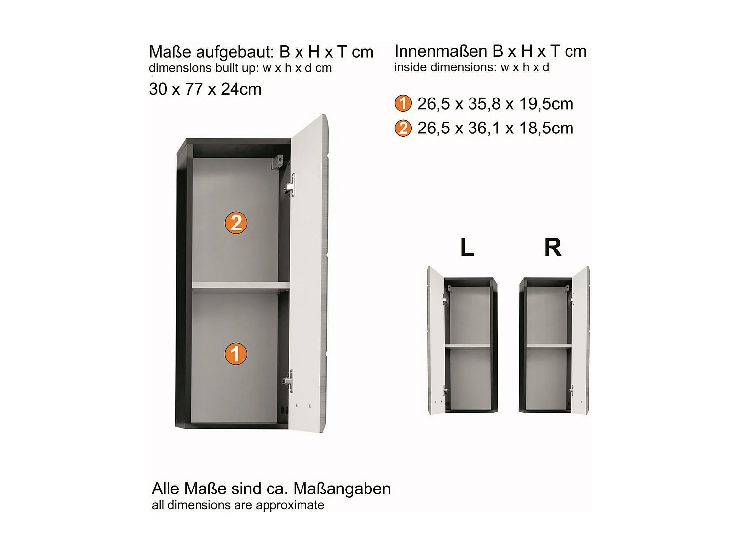 Armoire Murale de Salle de Bain Line, Blanc, 30x24x77 cm, Seven Design