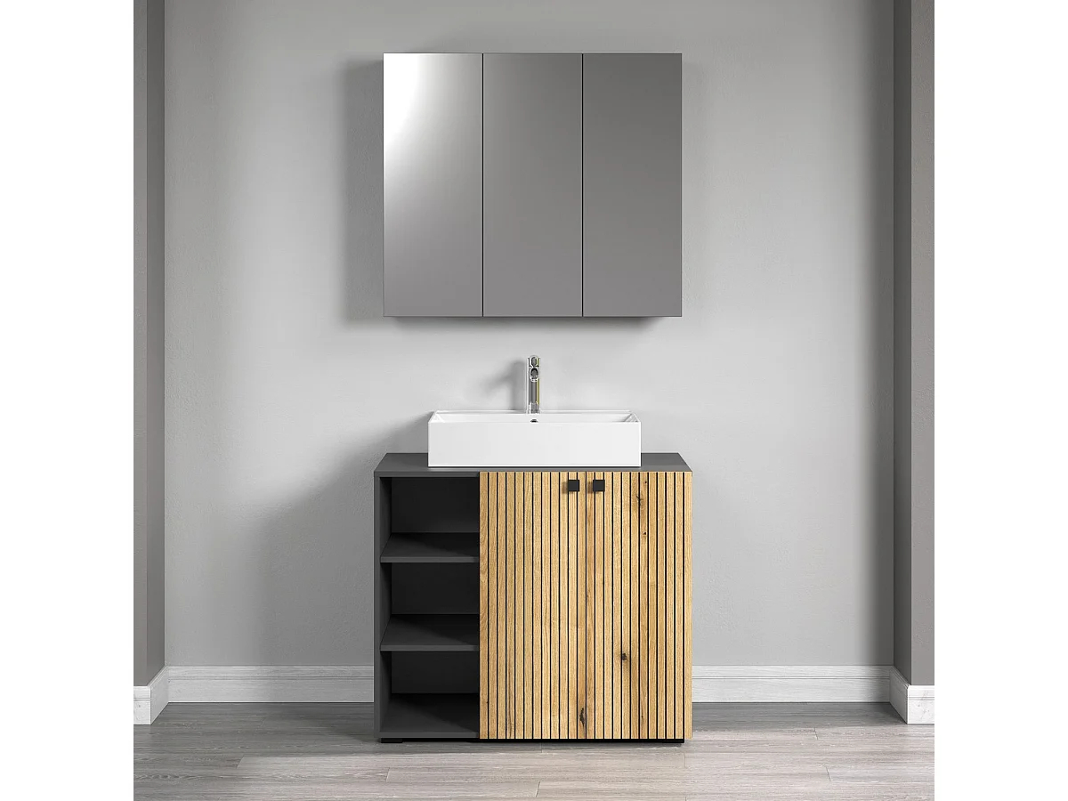Pensile Bagno con Specchio Pure, Antracite, 90x80x20 cm, EPIKASA
