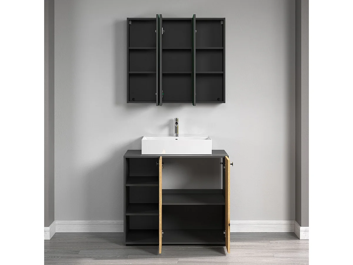 Pensile Bagno con Specchio Pure, Antracite, 90x80x20 cm, EPIKASA