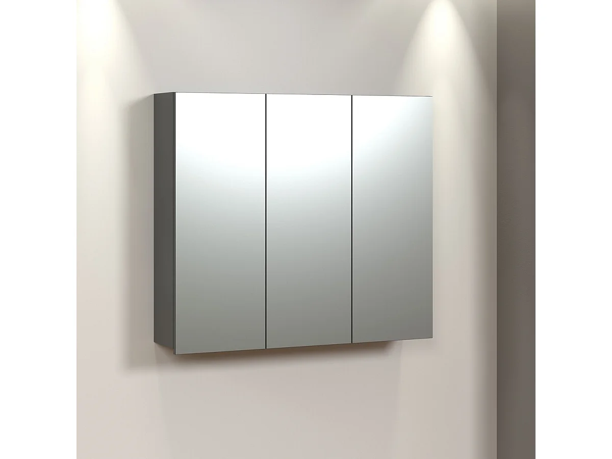 Armoire Murale de Salle de Bain avec Miroir Pure, Anthracite, 90x20x80 cm, Seven Design