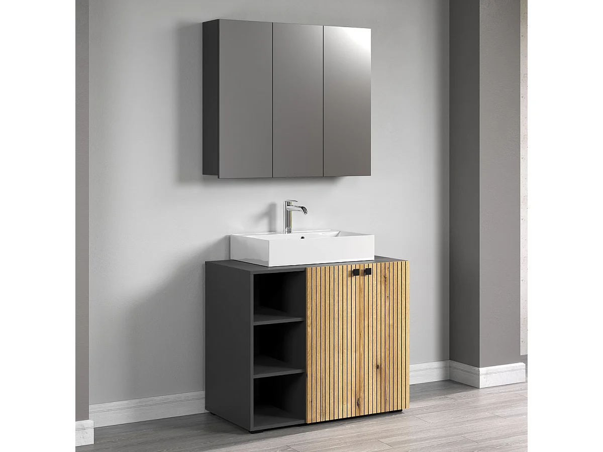 Armoire Murale de Salle de Bain avec Miroir Pure, Anthracite, 90x20x80 cm, Seven Design