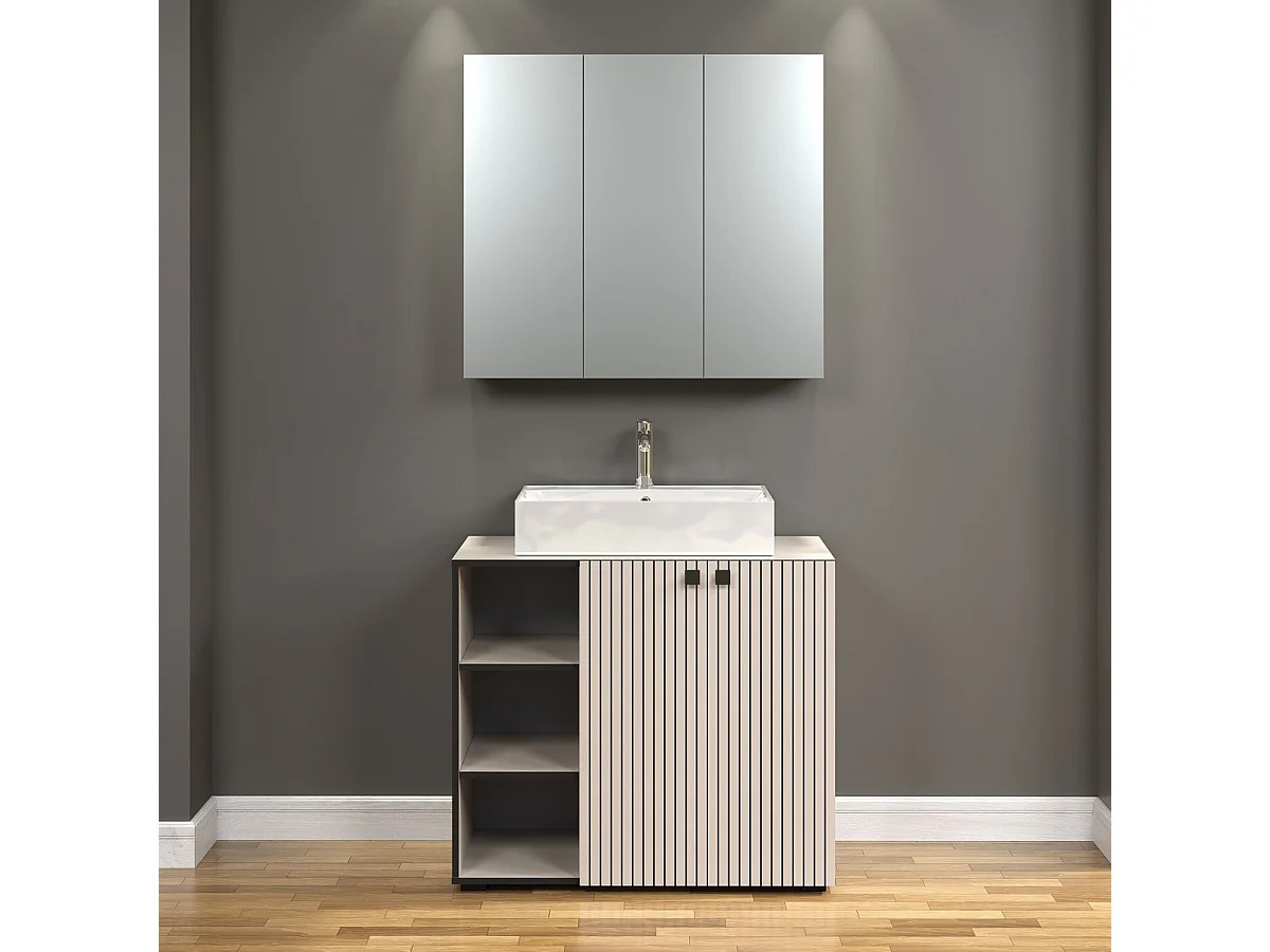 Pensile Bagno con Specchio Pure, Grigio, 90x80x20 cm, EPIKASA
