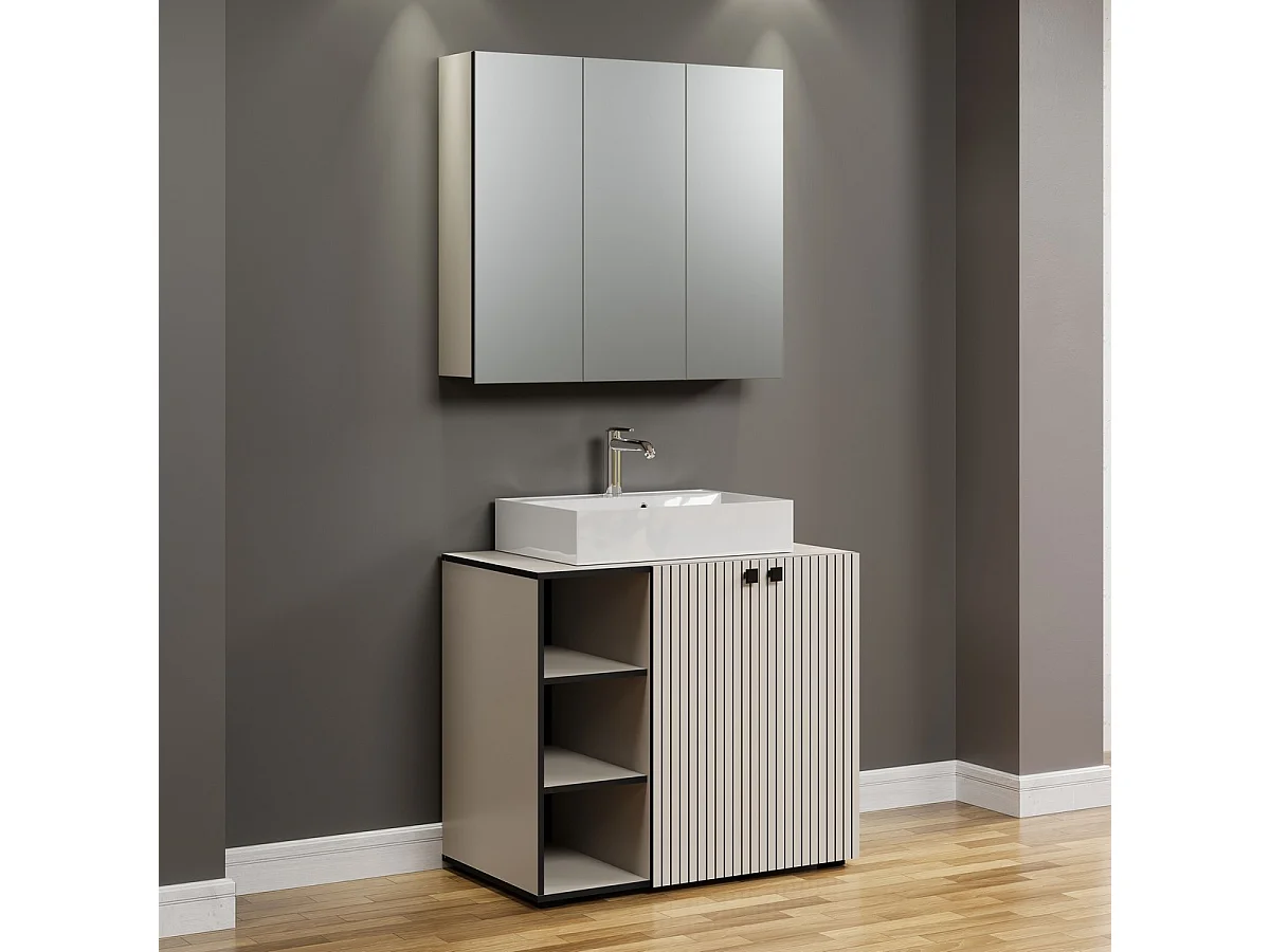 Armoire Murale de Salle de Bain avec Miroir Pure, Gris, 90x20x80 cm, Seven Design