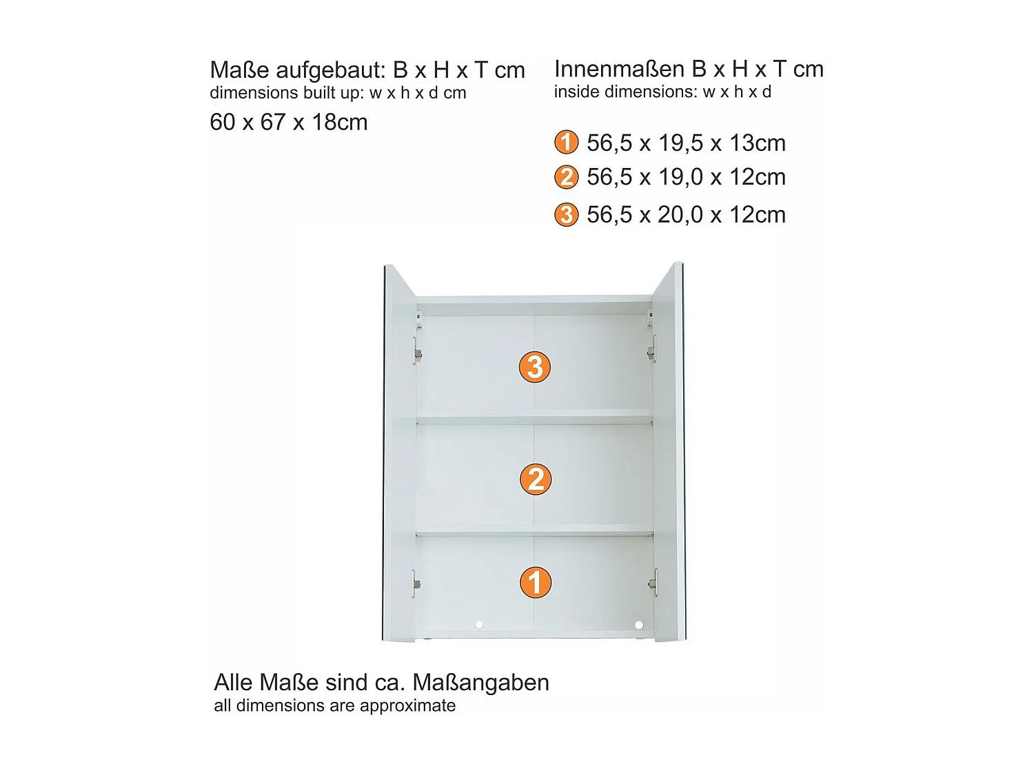 Armoire Murale de Salle de Bain avec Miroir Line, Blanc, 60x18x67 cm, Seven Design