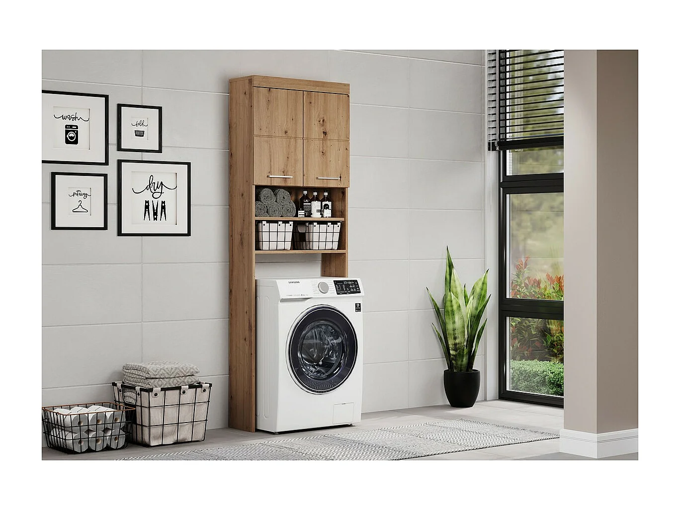 Meuble pour Machine à Laver Amanda, Marron, 63x24x187 cm, Seven Design