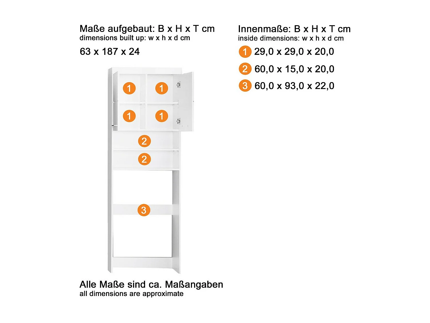 Meuble pour Machine à Laver Amanda, Blanc, 63x24x187 cm, Seven Design