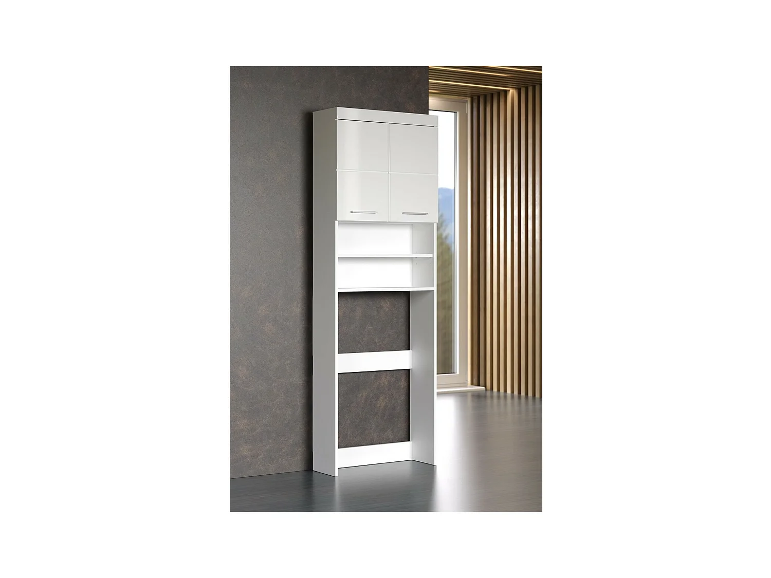 Meuble pour Machine à Laver Amanda, Blanc, 63x24x187 cm, Seven Design