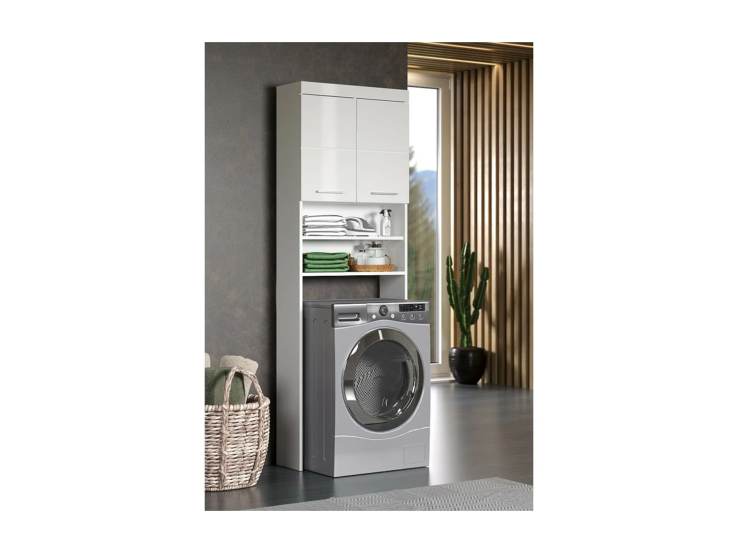 Meuble pour Machine à Laver Amanda, Blanc, 63x24x187 cm, Seven Design