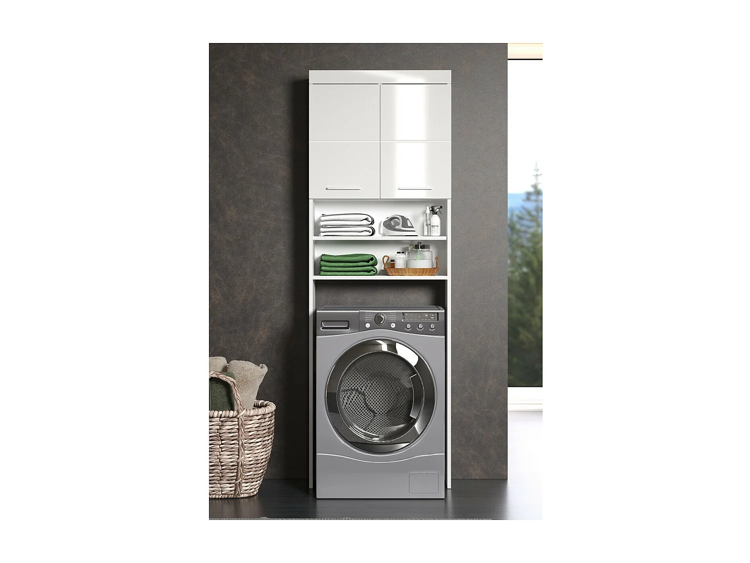 Meuble pour Machine à Laver Amanda, Blanc, 63x24x187 cm, Seven Design