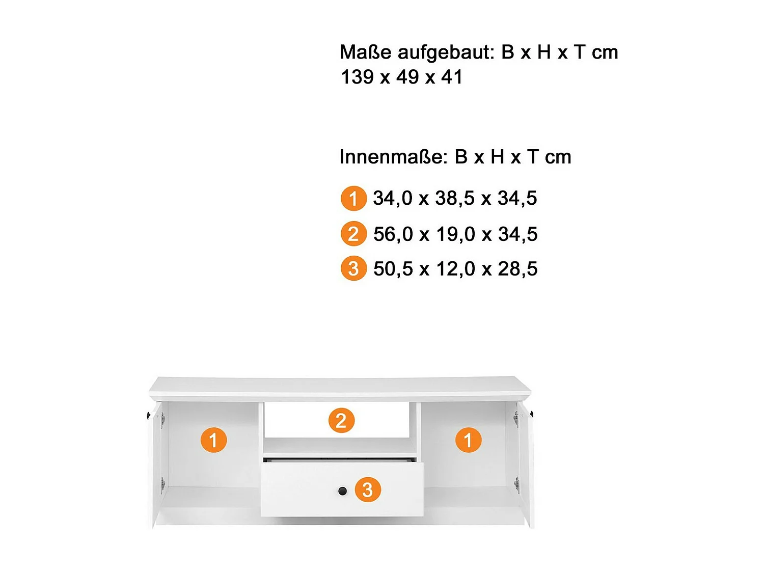 Meuble TV Brandson, Blanc, 139x49x41 cm, Seven Design