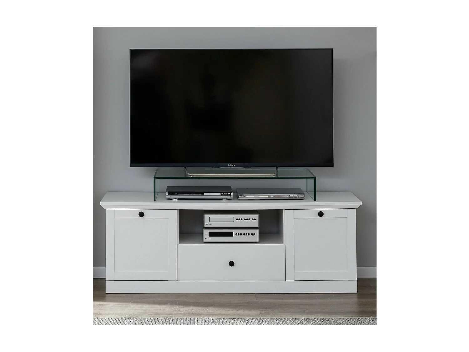 Meuble TV Brandson, Blanc, 139x49x41 cm, Seven Design