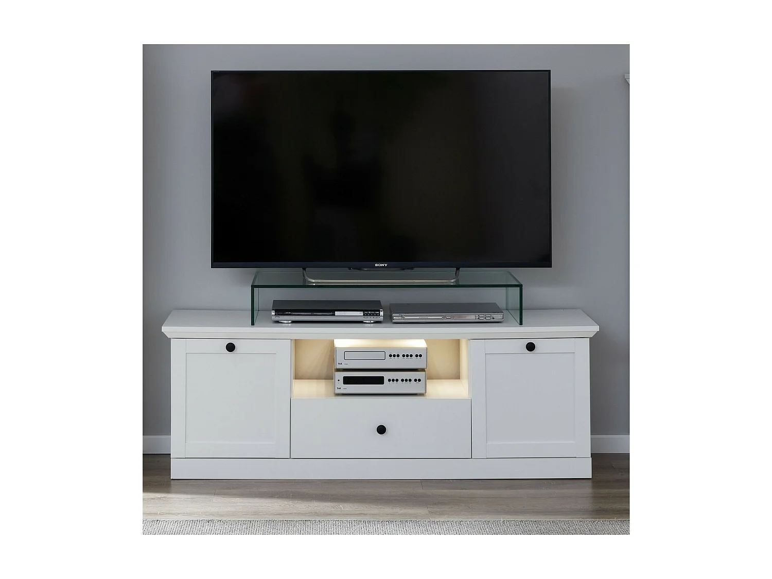 Meuble TV Brandson, Blanc, 139x49x41 cm, Seven Design