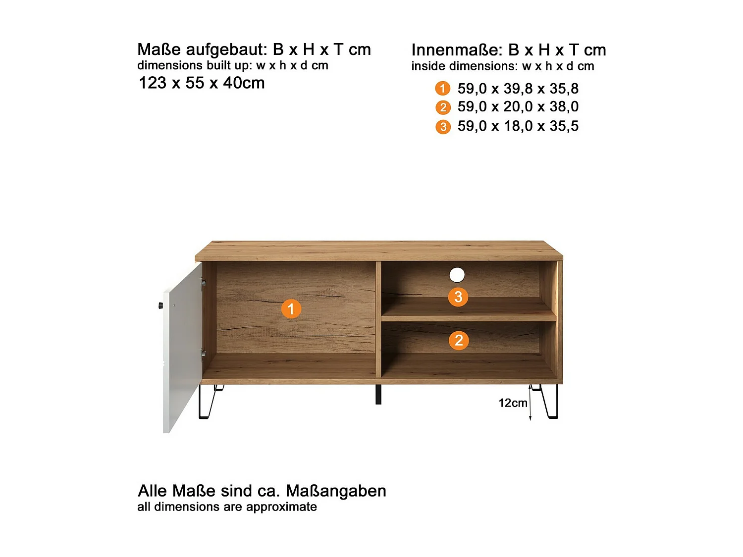 Meuble TV Touch, Blanc, 123x56x40 cm, Seven Design