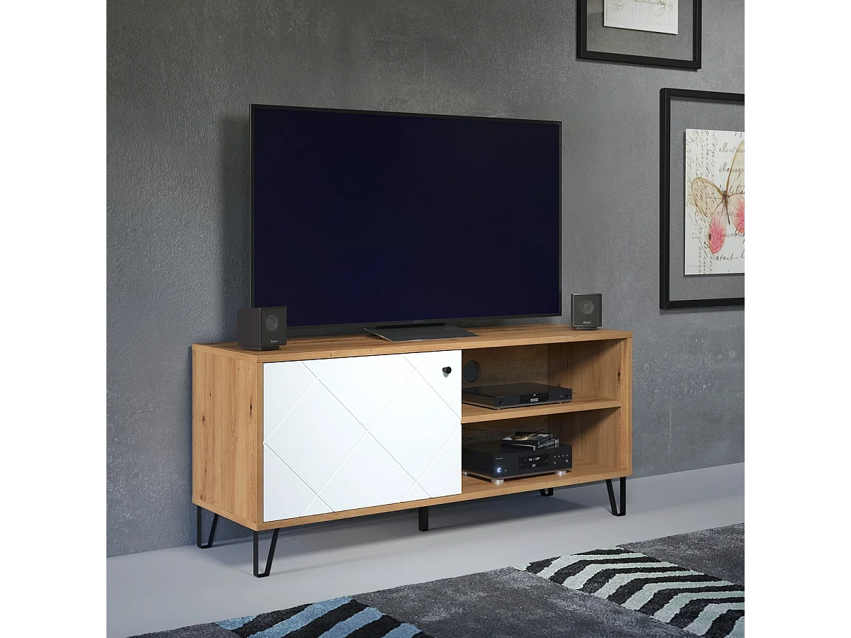 Meuble TV Touch, Blanc, 123x56x40 cm, Seven Design
