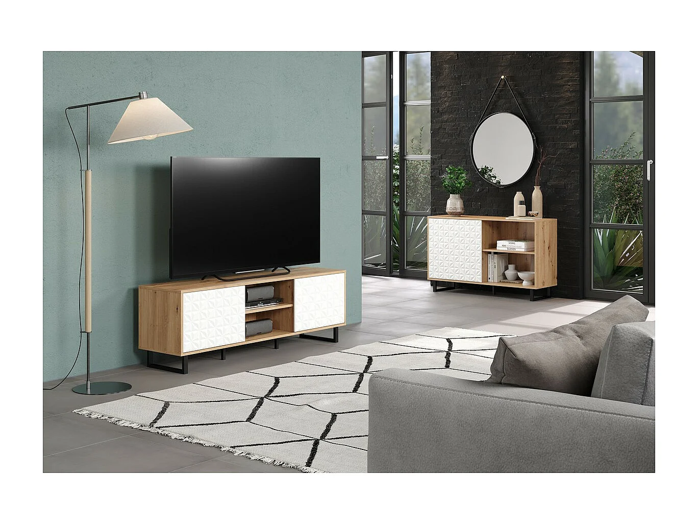 Meuble TV Aventura, Blanc, 154x52x40 cm, Seven Design