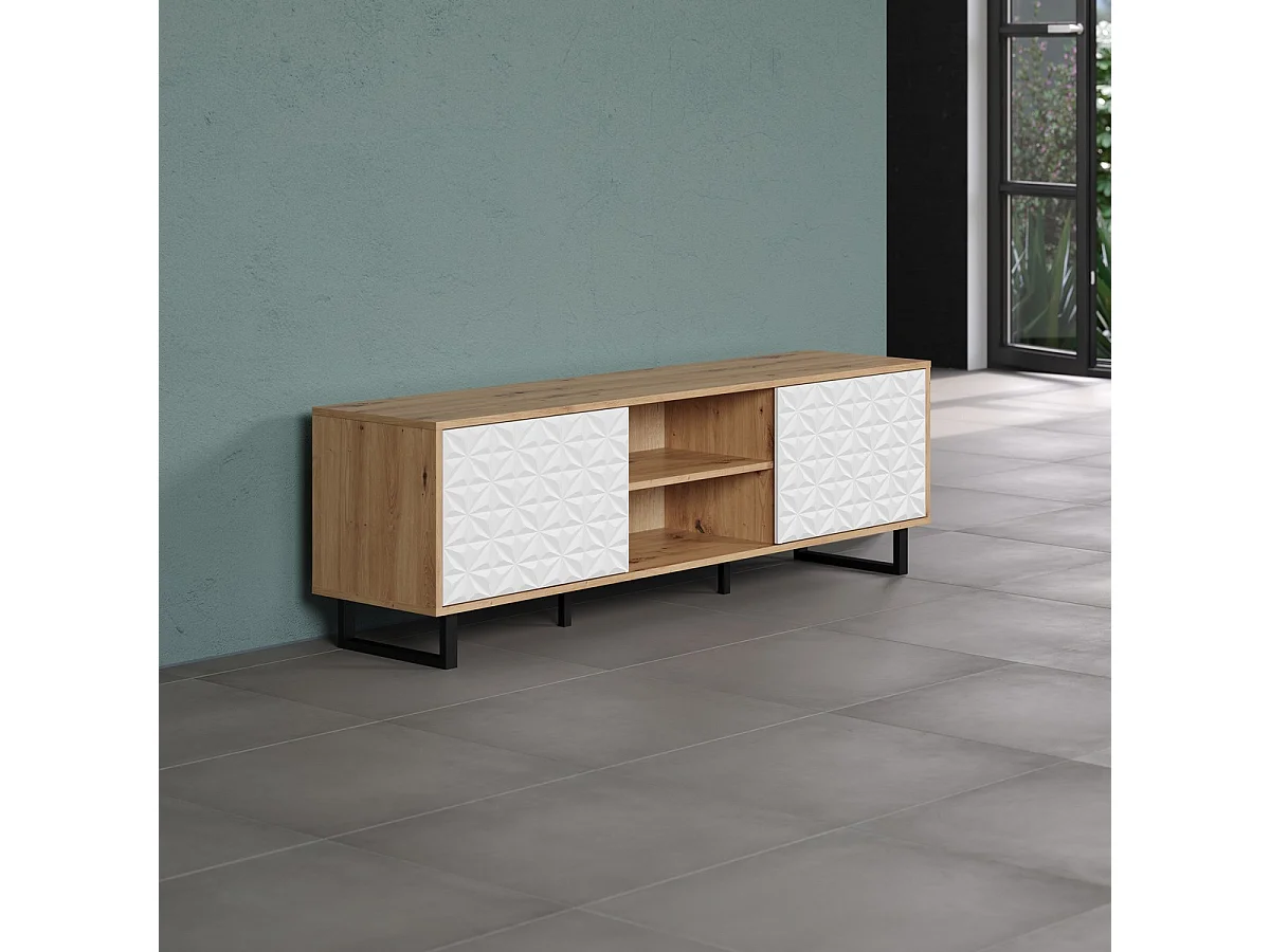 Meuble TV Aventura, Blanc, 154x52x40 cm, Seven Design