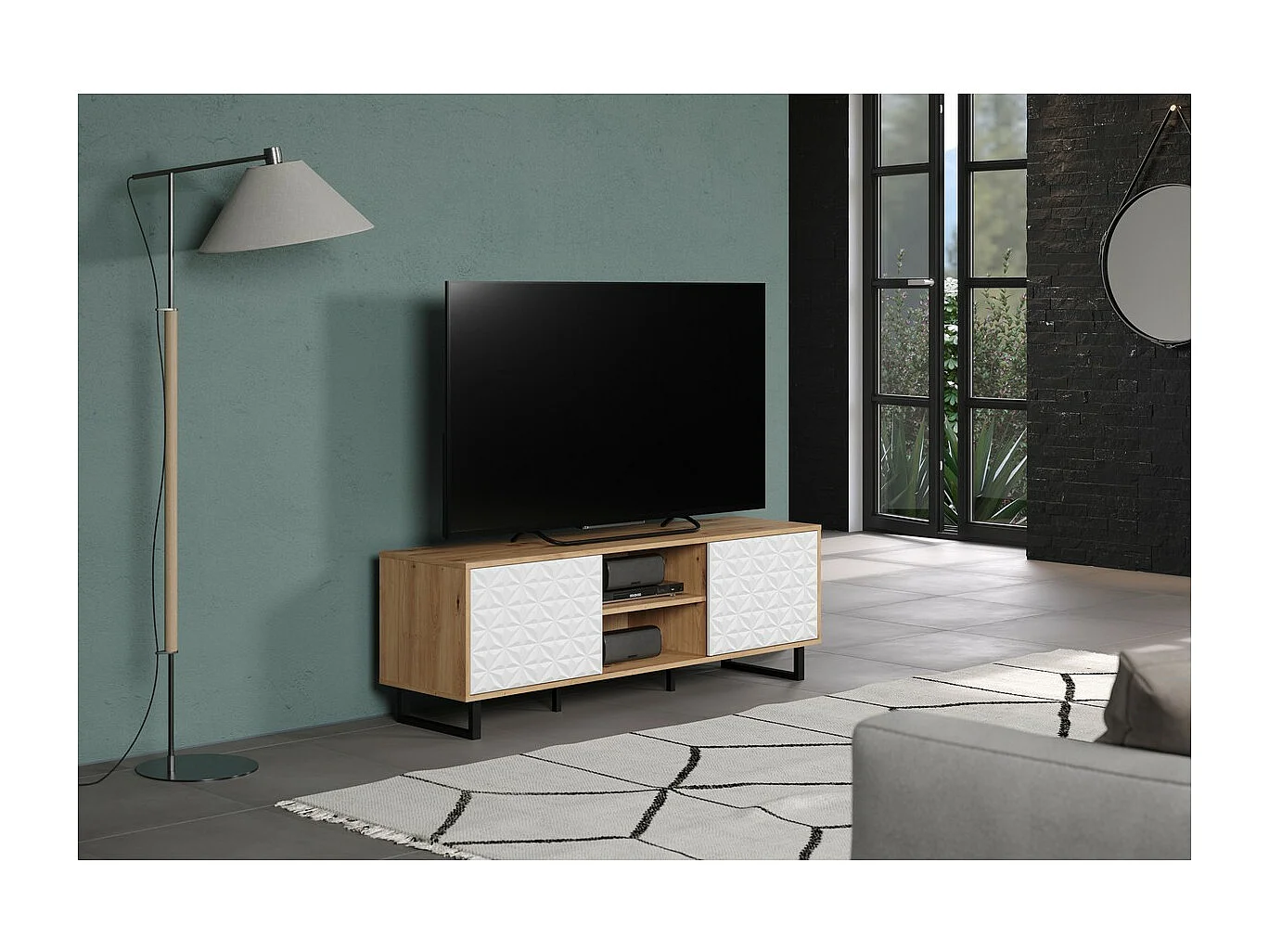 Meuble TV Aventura, Blanc, 154x52x40 cm, Seven Design