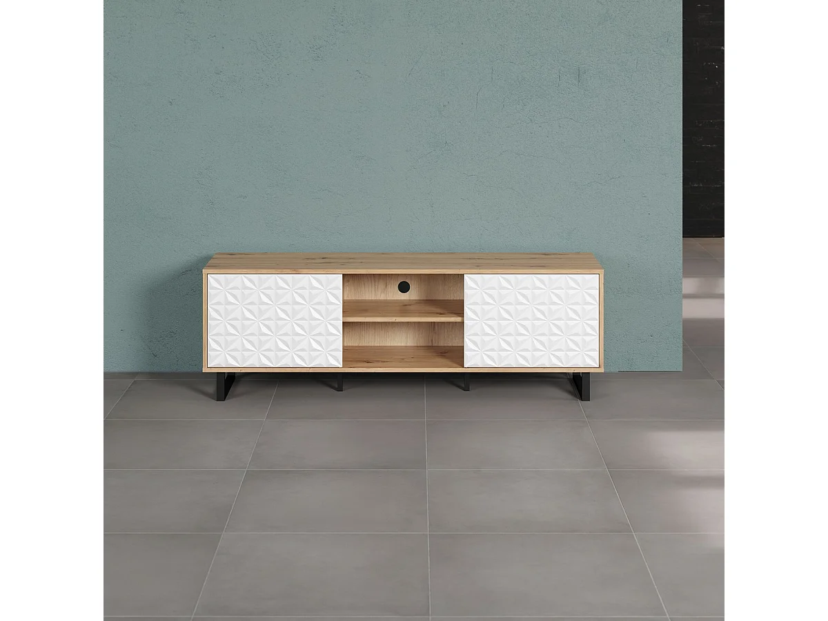 Meuble TV Aventura, Blanc, 154x52x40 cm, Seven Design