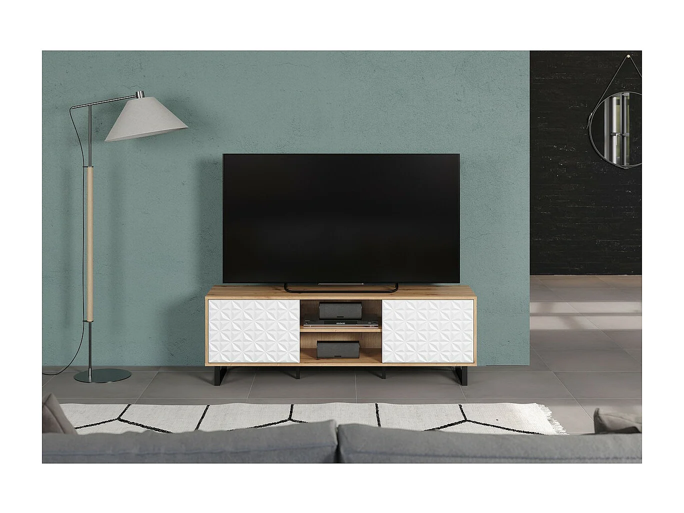 Meuble TV Aventura, Blanc, 154x52x40 cm, Seven Design