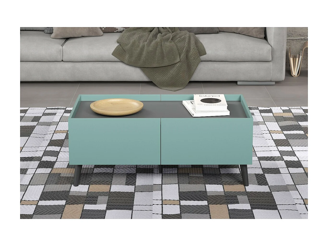 Table d'Appoint Melton, Bleu, 110x44x60 cm, Seven Design