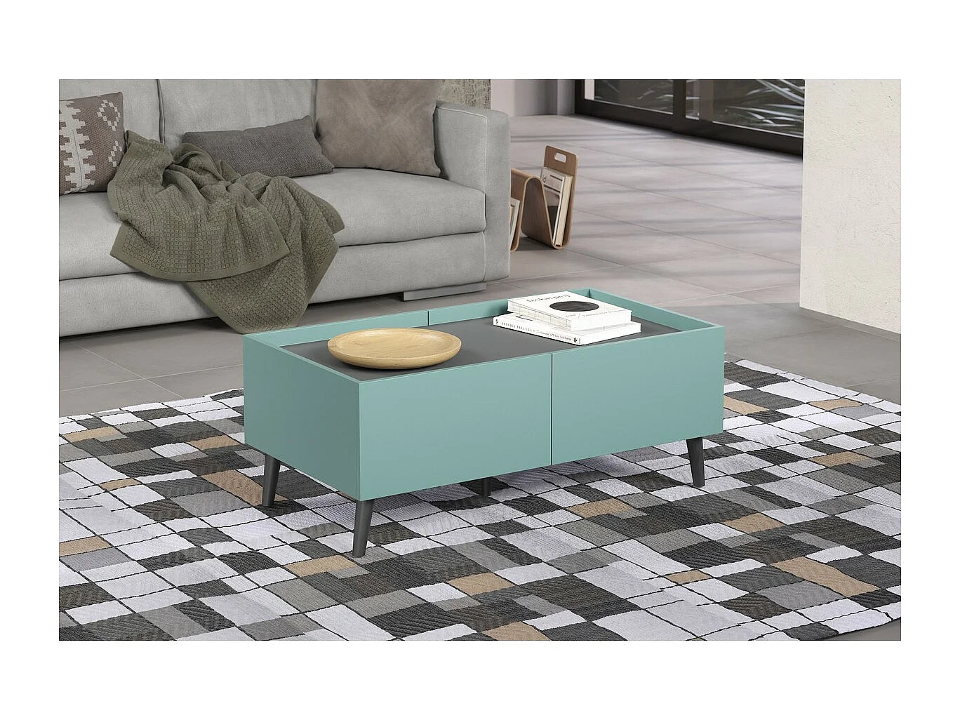 Table d'Appoint Melton, Bleu, 110x44x60 cm, Seven Design