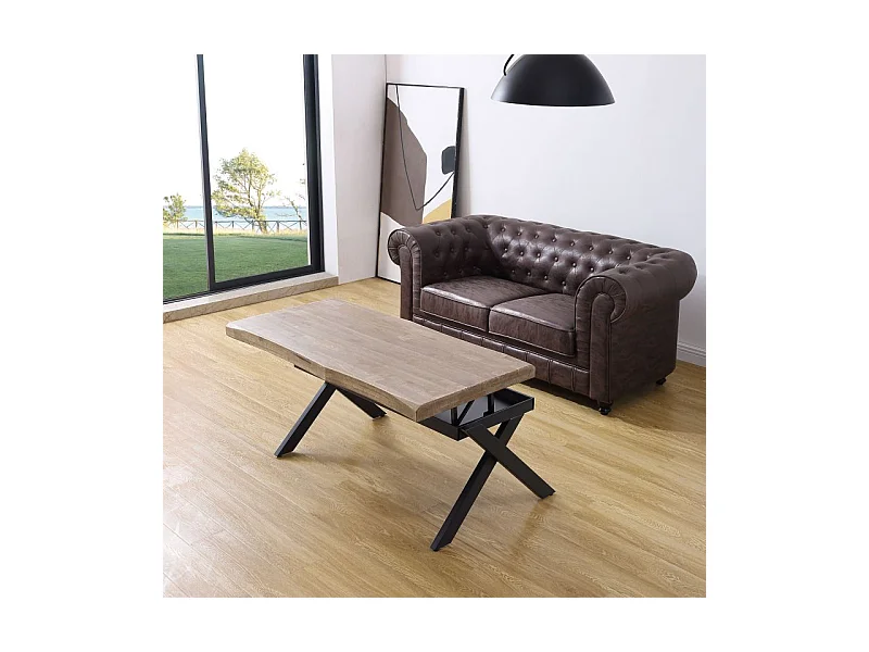 Mesa de centro elevable Xena tapa irregular roble Honey/negro 47-62x120x60-66 cm Adec