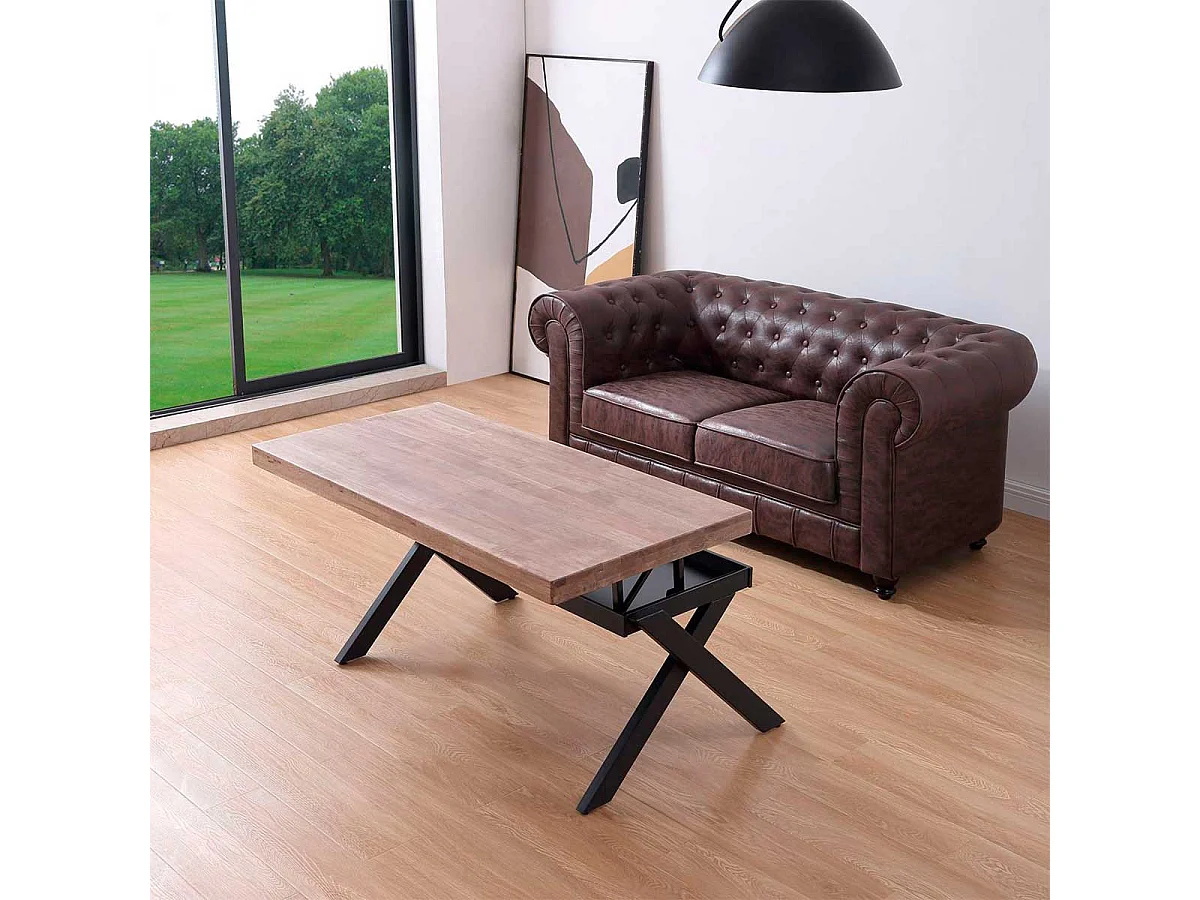 Mesa de centro elevable Xena tapa irregular roble Honey/negro 47-62x120x60-66 cm Adec