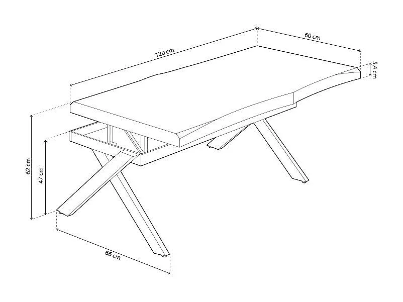 Mesa de centro elevable Xena tapa irregular roble Honey/negro 47-62x120x60-66 cm Adec