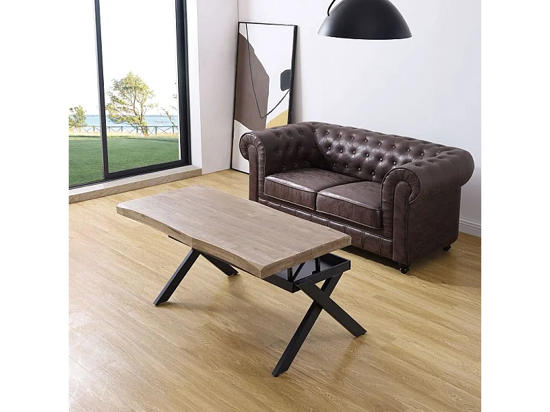 Mesa de centro elevable Xena tapa irregular roble Honey/negro 47-62x120x60-66 cm Adec