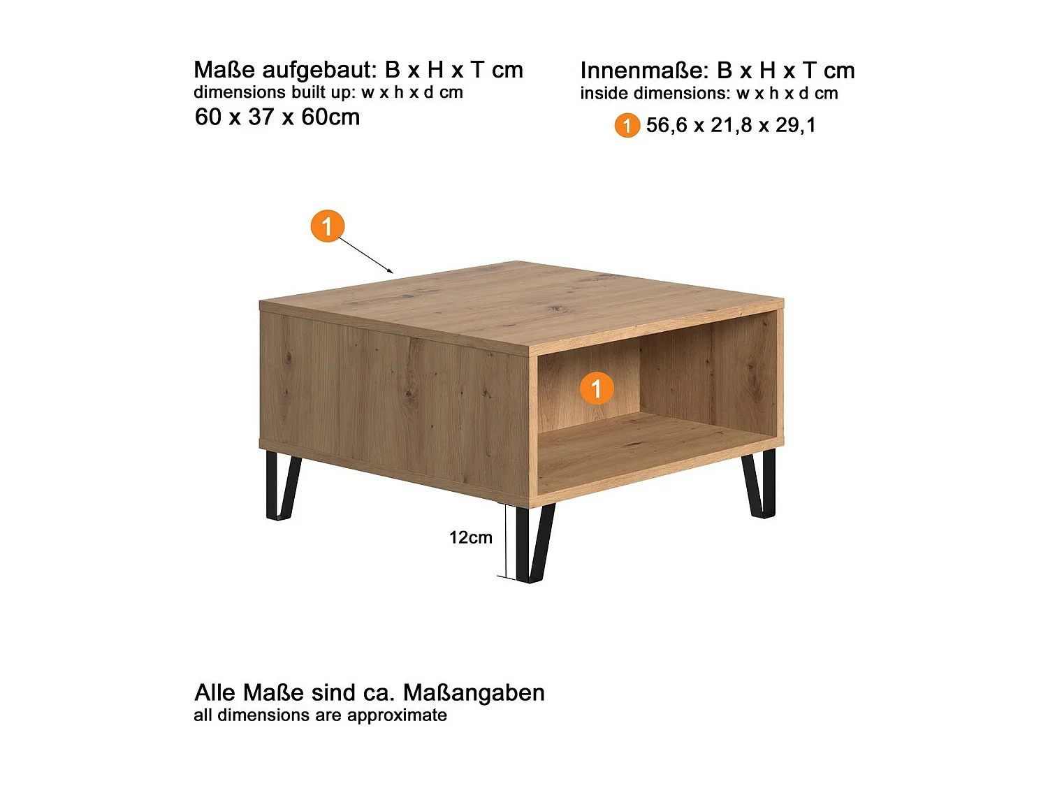 Koffietafel TouchWO, Bruin, 60x37x60 cm, Epikasa