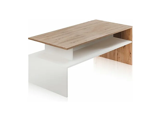 Mesa de centro Iris Blanco Artik (Blanco Mate) - Roble Nodi