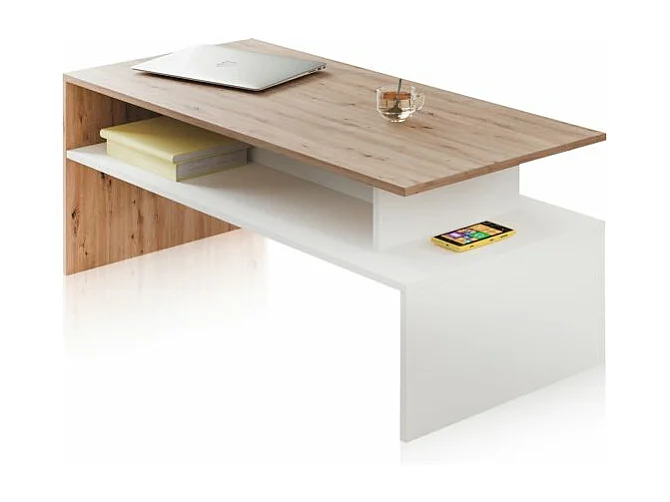 Mesa de centro Iris Blanco Artik (Blanco Mate) - Roble Nodi