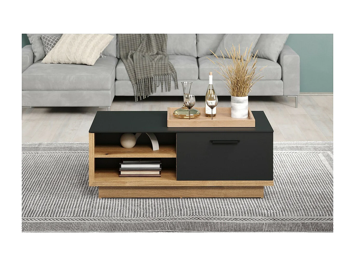 Table d'Appoint Synnax, Anthracite, 110x42x60 cm, Epikasa