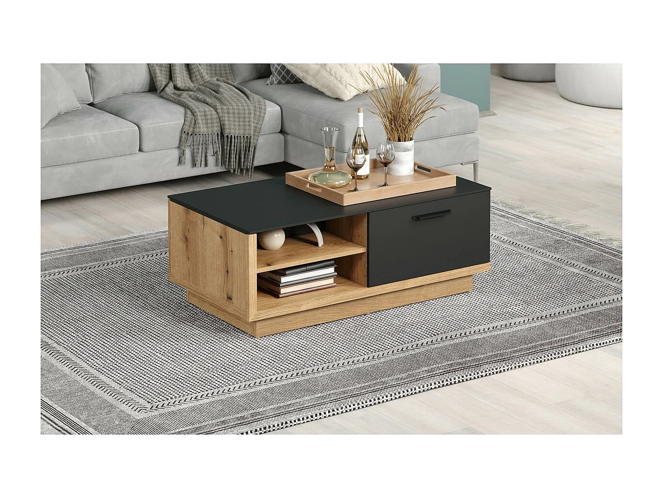 Koffietafel Synnax, Antraciet, 110x42x60 cm, Seven Design