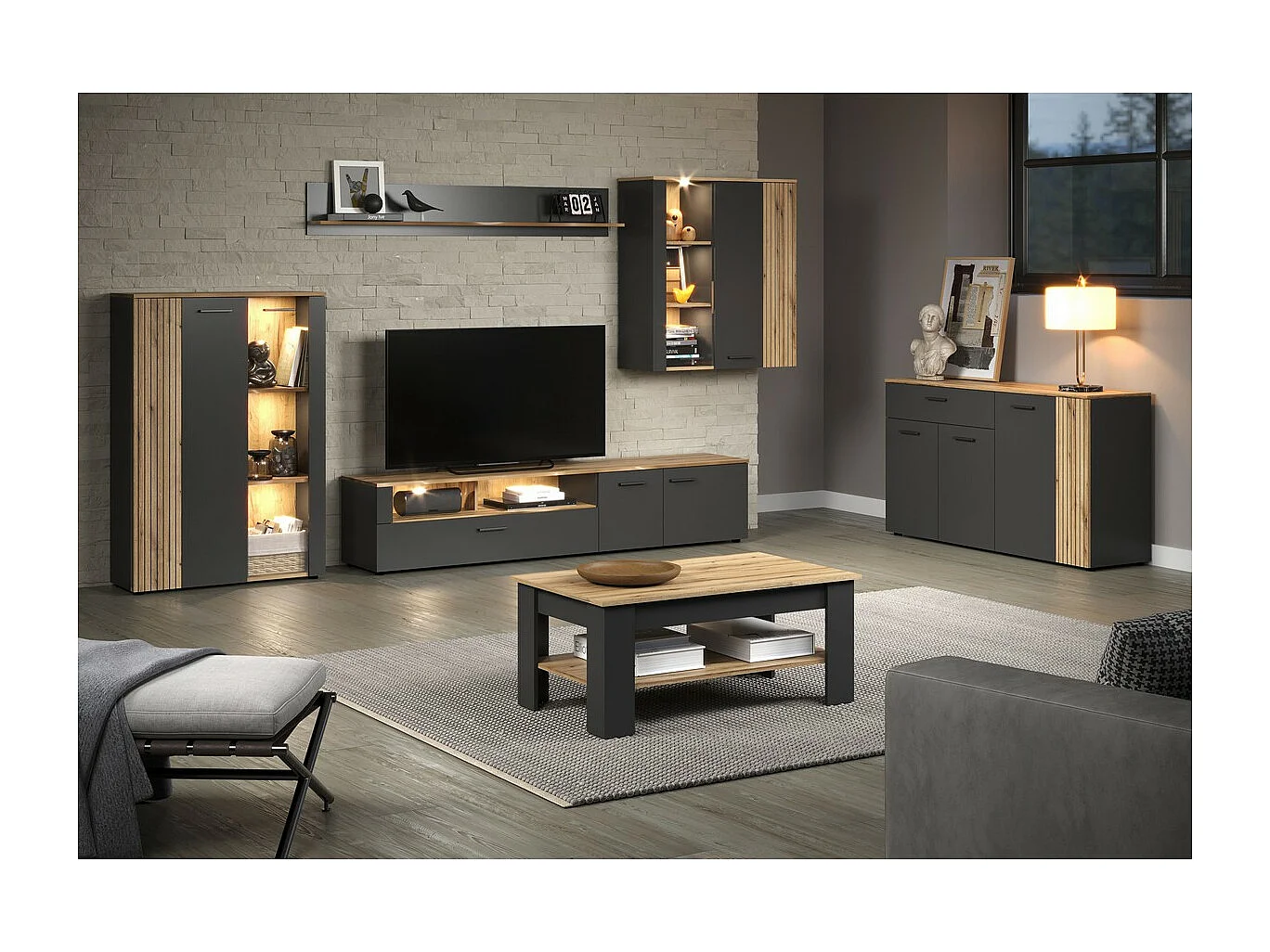 Table d'Appoint Universe, Anthracite, 110x65x47 cm, Seven Design