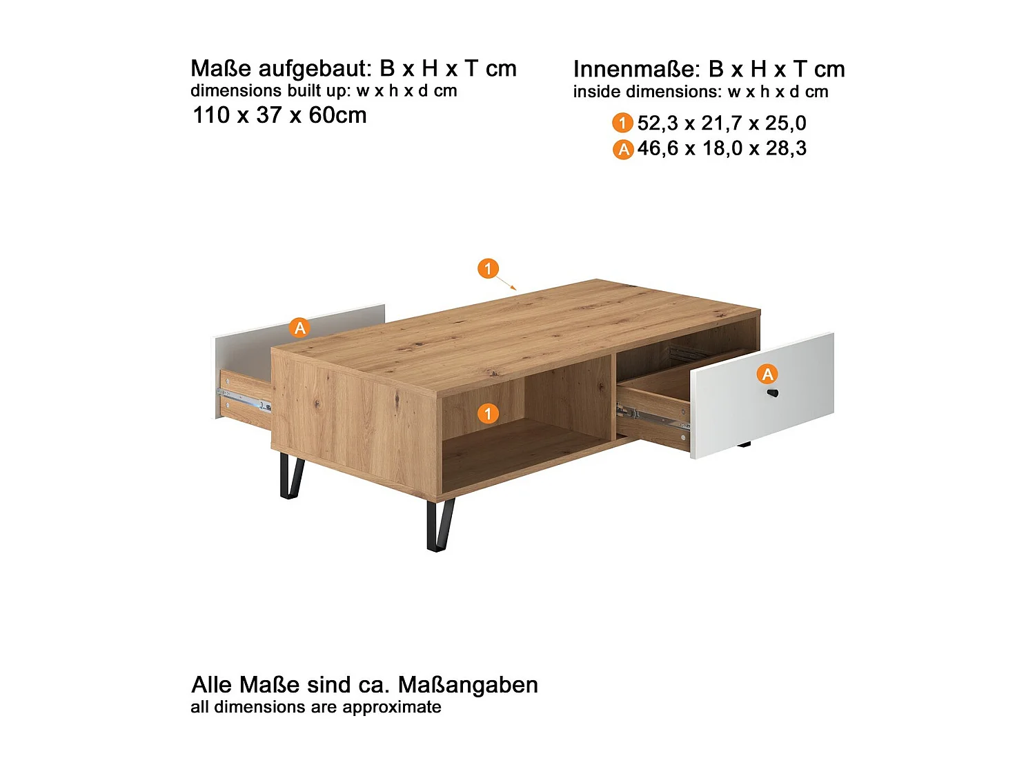 Koffietafel Touch, Wit, 120x37x60 cm, Epikasa