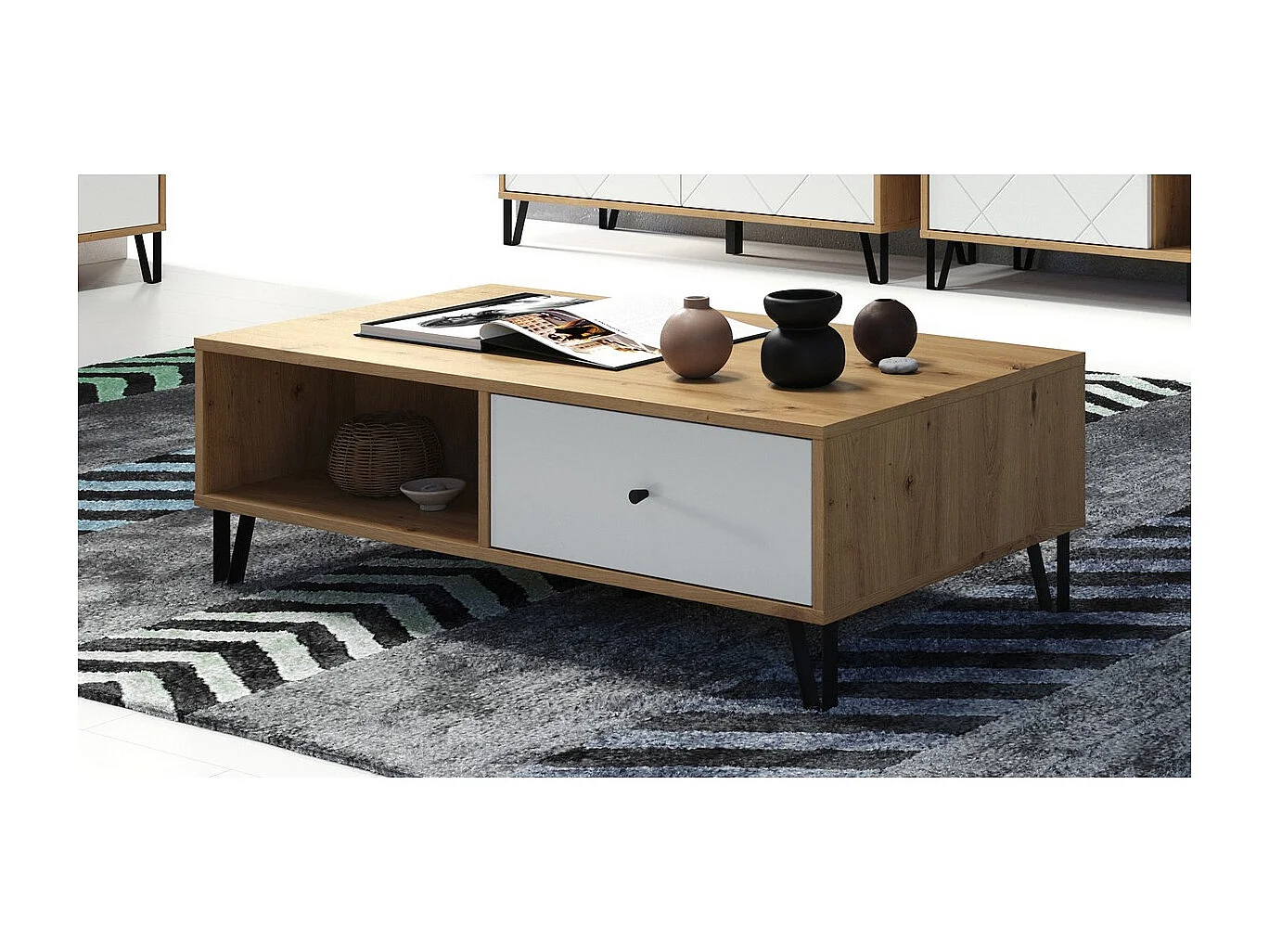 Table d'Appoint Touch, Blanc, 120x37x60 cm, Seven Design